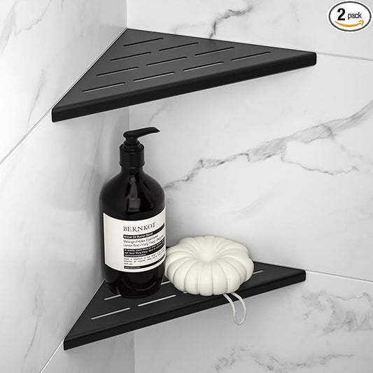 8'' Corner Shower Shelf 2PCS, 304 Stainless Steel Bathroom Shelves for Tiled Wall, Grout in Shelf Rack, No Drilling Needed (8'', Black)