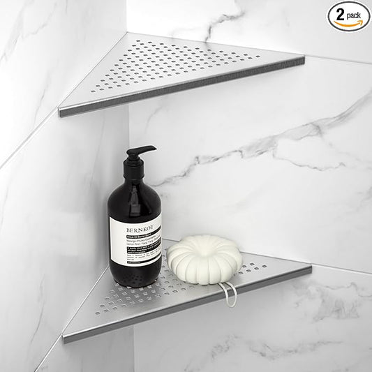Corner Shower Shelf 2 Pack, 304 Stainless Steel Grout in Shelves for Bathroom, 10'' Recessed Shelf Rack for Tiled Wall, No Drilling Needed (10'', Silver)