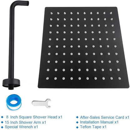 NearMoon Square Rain Shower Head With Extension Arm, Large Stainless Steel Rainfall Shower-Waterfall Full Body Coverage (8 Inch, Matte Black)