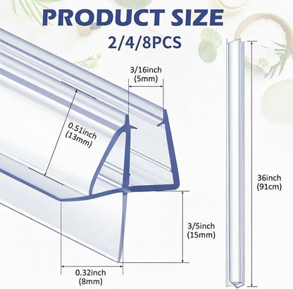 Frienda 8 Pcs Shower Door Bottom Seal 3/16" x 36'' Clear PVC Glass Door Sweep Shower Frameless Seal Strip for Replacement Stopping Leaks and Creating Water Barrier