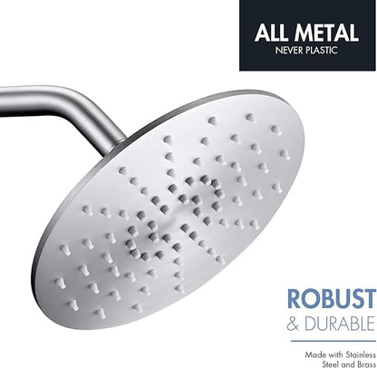 Rainfall Shower Head, MEDIOMI Rain Shower Head Set - Ultra-Thin Design High Flow Stainless Steel Large Round Rain Shower Heads with Shower Arm and Flange (8-Inch, Brushed Nickel)