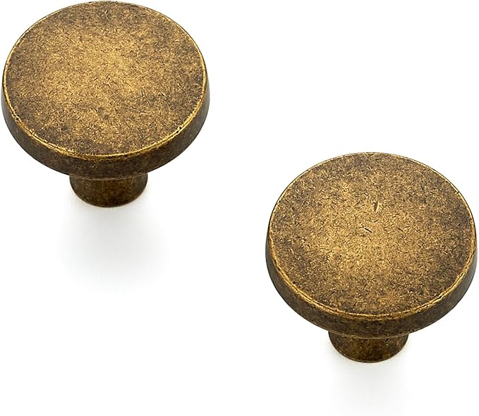 Ravinte 10 Pack Drawer Pulls 1-1/4 Inch Kitchen Cabinet Knobs Solid Round Dresser Drawer Knobs Antique Brass Dresser Knobs Drawer Knobs Simple Cabinet Hardware for Cupboard Drawer Pulls