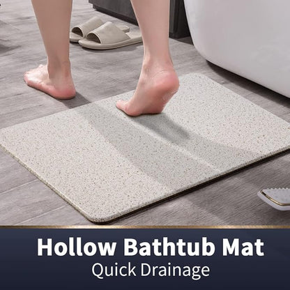 Asvin Soft Textured Bath, Shower, Tub Mat, 47x16 Inch, Phthalate Free, Non Slip Comfort Bathtub Mats with Drain, PVC Loofah Bathroom Mats for Wet Areas, Quick Drying
