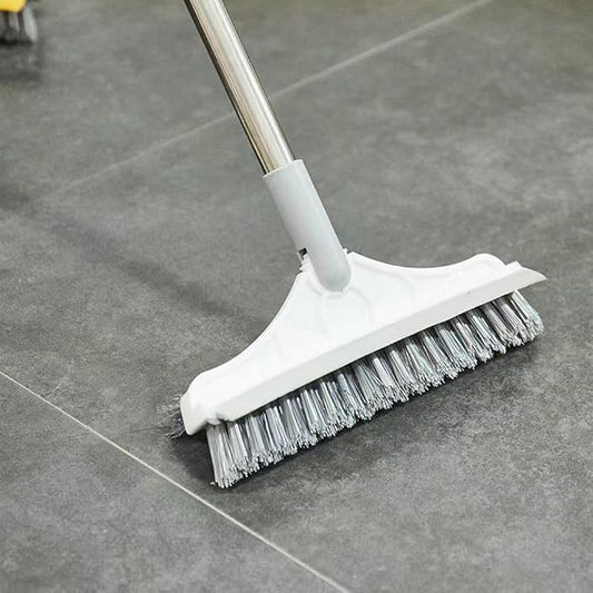 2 in 1 Cleaning Floor Scrub Brush Floor Brush Scrubber New Upgraded 53.5" Long Handle Grout Brush Scrape V-Shape Stiff Bristle Cleaning Brush with Squeegee 120°Rotating Tile Brush for Bathroom