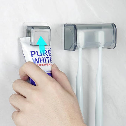 Toothbrush Holder Wall Mounted with Cover for Bathroom, 2 Slots Toothbrush Storage Organizer for Shower, Self Adhesive Toothbrush Hanger with Toothpaste Clip