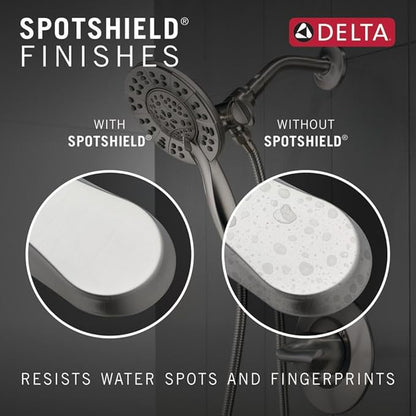 Delta Modern 14 Series Round Rain Shower System Faucet Set, Rainfall Brushed Nickel Shower Head and Handle Set, Valve Trim Kit, 10 Inch, Spotshield Stainless 342702-SP