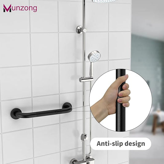 16 Inch Anti Slip Shower Grab Bar, Munzong Oil Rubbed Black Bathroom Grab Bar for Bathtubs and Showers, Knurled Handicap Balance Bar,Safety Hand Rail Support Elderly Senior Assist Bath Handle