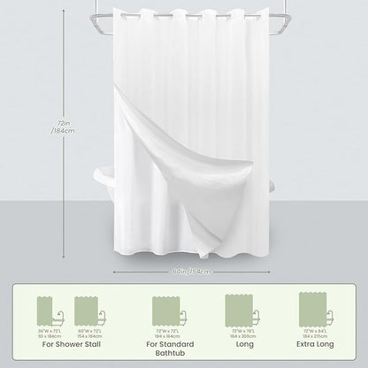 Inhousolu No Hook Waffle Weave Shower Curtain with Removable Snap in Fabric Liner Set for Bathroom, 230 GSM Heavy Duty Weighted Hem, Water Repellent Washable Bath Curtains, 60 x 72 Inch, White