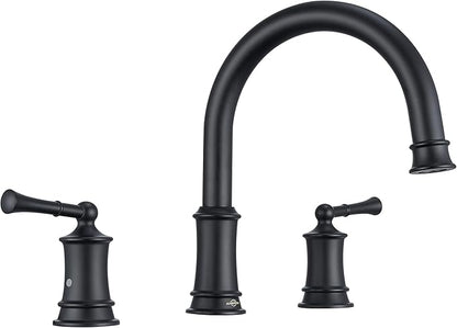 Matte Black Roman Tub Faucet, Antique Bathtub Faucet Set 3 Hole, High Flow Bath Tub Faucet 12-16 inch Widespread, Solid Brass Tub Filler 2 Handle 360° Swivel Spout Rough-in Valve(B2307-BK)