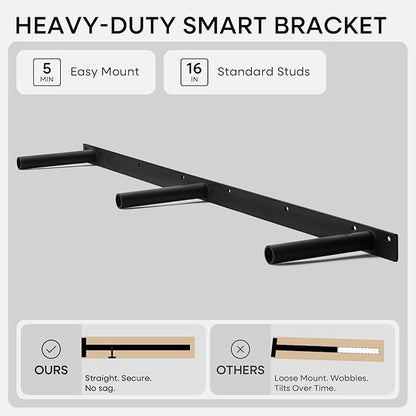 Homeforia Walnut 60 inch Floating Shelf, High End Solid Real Wood 60inch Long Floating Shelf for Wall, Dark Brown Wooden 60in Large Floating Shelves, Heavy Duty Bracket, 60 X 6.5 X 1.75 inch, Set of 3