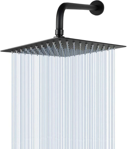NearMoon Square Rain Shower Head With Extension Arm, Large Stainless Steel Rainfall Shower-Waterfall Full Body Coverage (8 Inch, Matte Black)
