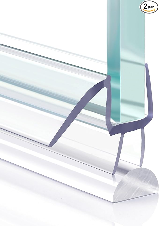Shower Door Bottom Seal, 2 PCS 1/2"" x 36"" Shower Door Sweep for 1/2 Inch Glass, Frameless Glass Shower Door Seal Strip - Stop Shower Leaks and Create a Water Barrier, Clear