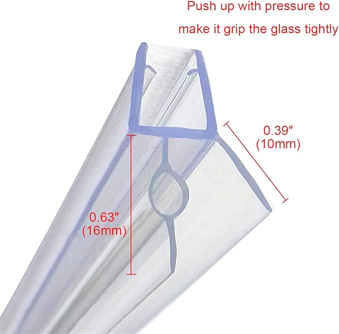 Frameless Shower Door Bottom Seal with Drip Rail for 1/2"(12mm) Glass, Length 27.5"/0.7m, Glass Door Sweep Stop Shower Leaking