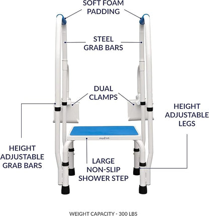 step2bed Mini Step Stool with Handle for Elderly - Adjustable Height Bed Safety Rail for Seniors with Handicap Grab Bars - Stainless Steel Portable Step Stool for Bed (300 LBS Capacity)
