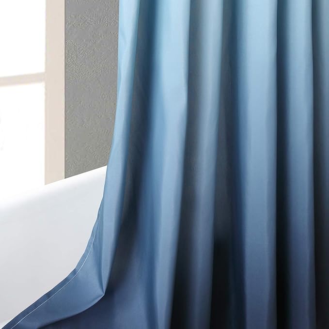 Long Fabric Shower Curtain, Navy Blue Ombre Modern Shower Curtains for Bathroom, Waterproof Bathroom Curtains, 78" W x 78" H