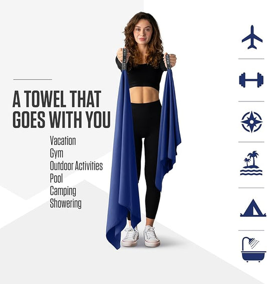 VENTURE 4TH Quick Dry Towel. Microfiber Travel Towel Ideal for Camping, Hiking, Backpacking, Gym. Lightweight & Fast Drying Travel Towels for Body. Compact & Easy to Pack - Navy Blue Extra Large