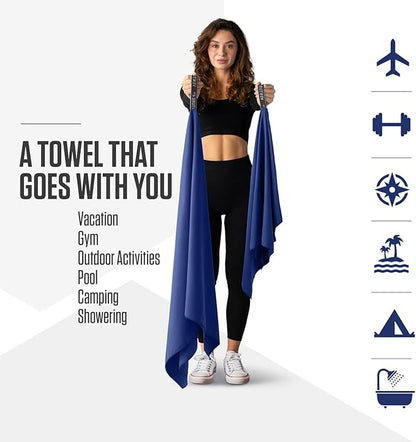 VENTURE 4TH Quick Dry Towel. Microfiber Travel Towel Ideal for Camping, Hiking, Backpacking, Gym. Lightweight & Fast Drying Travel Towels for Body. Compact & Easy to Pack - Navy Blue Medium