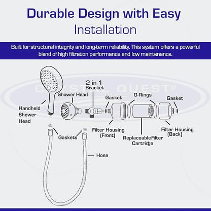 Crystal Quest Luxury Handheld Shower Power Filtration System - Gold - BPA Free | 1.25-2.5 GPM | Reversible Cartridge | Great for Dechlorination