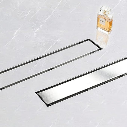 Linear Shower Drain, 40 inch Drain with Tile Insert 2-in-1 Panel, Brushed 304 Stainless Steel Shower Floor Drain, Linear Drain with Hair Strainer and Adjustable Feet
