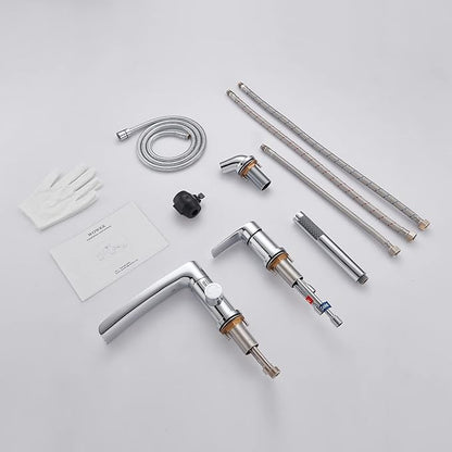 Waterfall Roman Tub Faucet Chrome Deck Mount Bathtub Faucets Brass Tub Filler Bathroom Faucets with Hand Shower