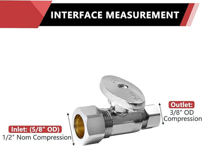 10-Pack EFIELD Straight Stop Valve 1/2" Nominal (5/8" OD) Compression x 3/8" OD, 1/4-Turn, Chrome Plated Brass,(VALVE122)