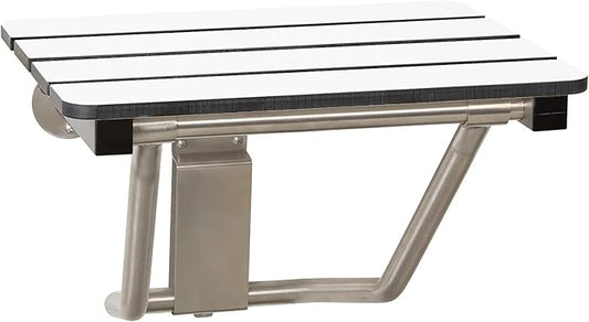 18" x 15" Phenolic White 3” Slats Folding Wall Mount Shower Seat Bench, ADA Compliant