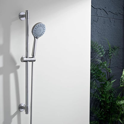 Adjustable Shower Slide Bar with 5-Function Handheld Shower Head, Stainless Steel Drill-free Mounted Slide Bar Combo with Extra Hose (Brushed Nickel)