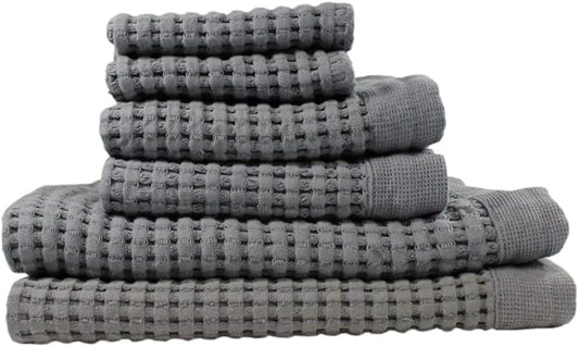 GILDEN TREE Waffle Towel Set Quick Dry Thin | 2 Bath Towels | 2 Hand Towels | 2 Washcloths, Modern Style (Slate)
