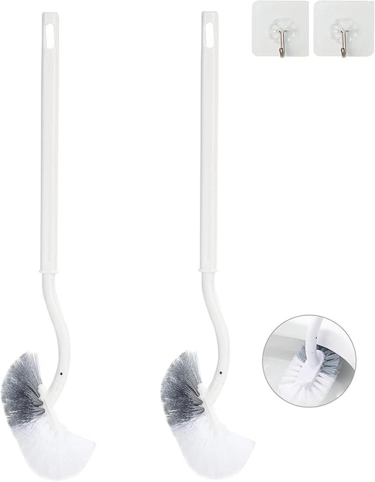 2 Pack Curved Toilet Bowl Brush Without Holder for Bathroom, Compact Toilet Brush Durable Under The Rim Household Deep Cleaning Brushes (White Toilet Brush Without Holder)