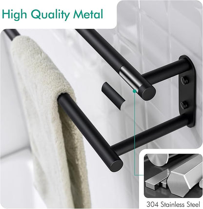 BAGNOLUX Double Towel Bar, SUS304 Towel Racks for Bathroom Wall Mounted 2-Tiers Ladder Towel Rails, Space Saving Bathroom Towel Holder Shelves Rack, Long Towel Hanger (32“-Round-Matte Black)