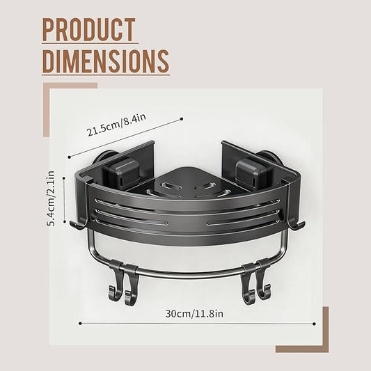 Aluminum Corner Shower Caddy, Rust Proof Bathroom Organizer with Suction Cup, Press Fit Tripod Design, Storage Rack for Shampoo