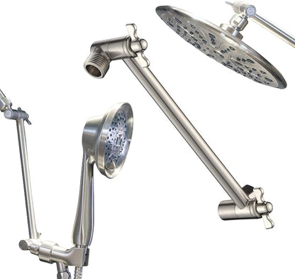 12 Inch Shower Head Extension Arm Brushed Nickel.Solid Brass Adjustable Shower Arm Extension. Lower Or Raise Any Rain Or Handheld Showerhead To Your Height & Angle – Universal Connection