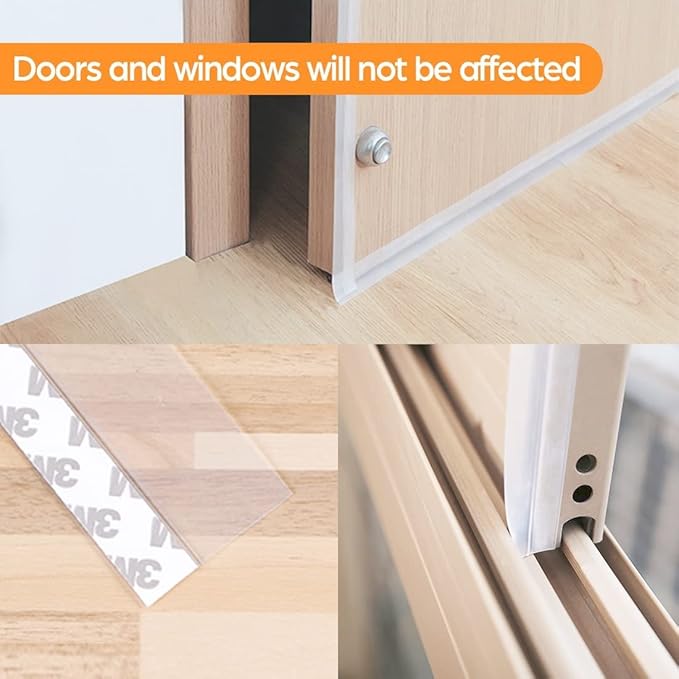 33.5 FT Weather Stripping Door Seal Strip, Shower Door Bottom Seal, Self Adhesive Door Insulation Strip for Door Frame, Windows and Shower Glass Gaps (Transparent, 25+45mm)