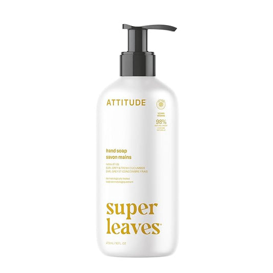 ATTITUDE Liquid Hand Soap, EWG Verified, Plant and Mineral-Based, Vegan Personal Care Products, Earl Grey & Fresh Cucumber Scent, 16 Fl Oz