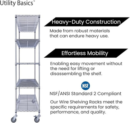 NSF Commercial 4-Tier Wire Shelving with Wheels, 60"x18"x72" Heavy Duty Metal Shelves 3200 lbs Max Capacity, Chrome Storage Rack for Garage Kitchen Pantry Warehouse