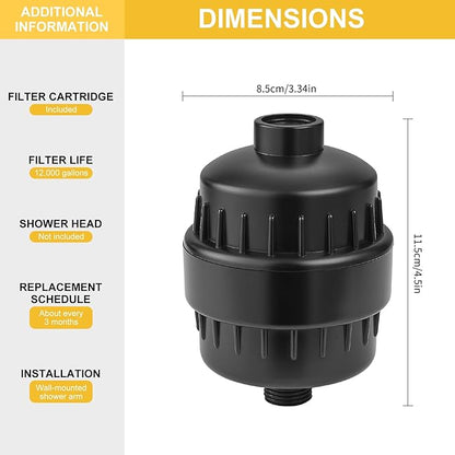 BESy HEAVY DUTY Filter for Hard Water High Output Shower Filtered Universal Multi-Stage Shower Head Filters for Removing Chlorine Improves The Condition of Your Skin Hair and Nails Matte Black