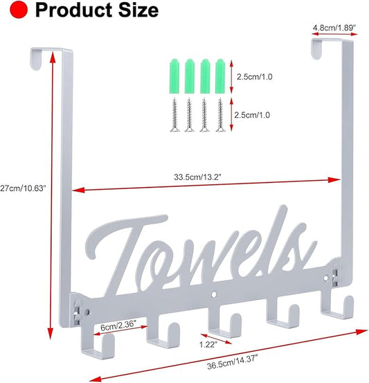 2 Pack Over The Door Hooks, Towel Rack for Bathroom Towel Holder for Hanging Heavy Duty,Over Door Hanger with 10 Coat Hooks for Bedroom Bathroom Kitchen, Silver