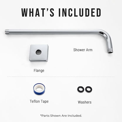 G-Promise All Metal 15.2-Inch Shower Arm with Flange, Wall-Mounted Stainless Steel 90 Degree Shower Extension Pipe Replacement for Fixed Shower Heads, Chrome