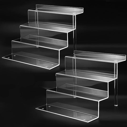 12 Inch Acrylic Shelf for Perfume Organizer in 2 Pack, 4 Tier Funko POP Shelves, Cologne Organizer Tiered Riser Display Stand, Acrylic Display for Decoration