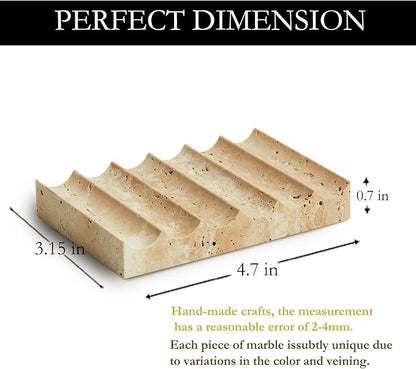 Luxury Travertine Soap Dish Marble Jewelry Ring Tray - Rectangle Marble Soap Tray & - Self Draining Soap Holder for Bathroom, Kitchen, Beige Travertine