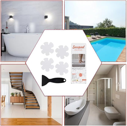 36PCS Bathtub Stickers Non-Slip, Safety Shower Treads Adhesive Appliques with Premium Scraper (White)