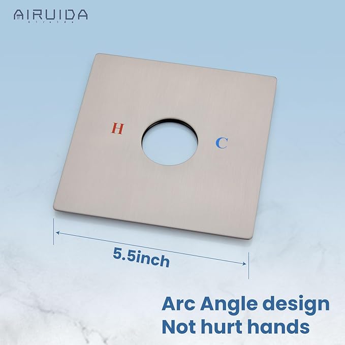 Airuida Square Single-Function Brass Faucet Shower Rough-in Valve Male Thread Bathroom Trim Kit Single Handle Tub Shower Valve 5.5 Inch Cover Plate Brushed Nickel