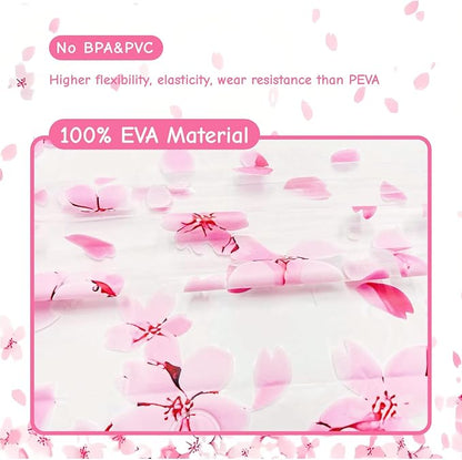 Clear Pink Floral Shower Curtain Liner, Cute Plastic Transparent Cherry Blossom Shower Curtain, Girly Flower Petals Spring Shower Curtains for Bathroom, 72x78 Shower Curtain Set with Magnets 12 Hooks
