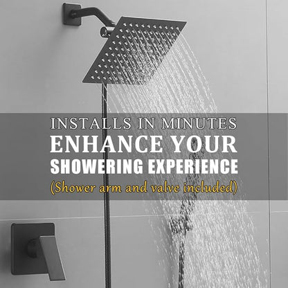 8 Inch Rainfall Shower Head and Handheld Spray Combo with 3-Way Diverter and Touch-Clean Nozzles, Rough-in Valve Body and Trim Included, Matte Black