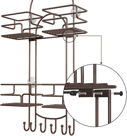 SRIWATANA Shower Caddy Organizer Hanging Over Head, Bathroom Shower Rack Hanger with Hooks for Razors - Bronze