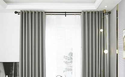 Double Curtain Rod 28 to 48 inch, Adjustable 1 inch Double Drapery Rod Rods for Windows and Doors with Ball Round Finials and Premium Aluminum Brackets Set (28-48",Matte Black)