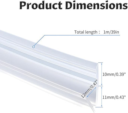 Shower Door Side Seal Strip,39 Inch H-Type Frameless Shower Door Seal, H-Type Shower Door Sweep for 15/32"(12mm) Thick Glass