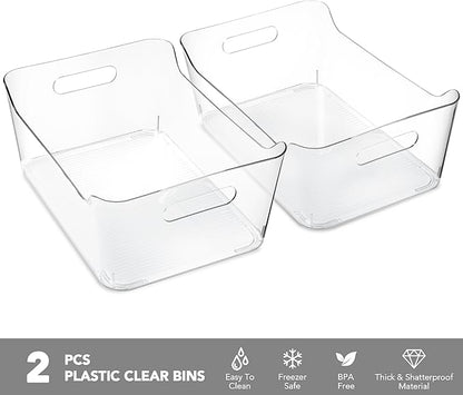 Tiawudi 6 Pack Plastic Storage Bins, Extra Large Pantry Organizer, 13.5" x 10" Clear Storage Containers and Organizer Bins, Multi-Use Bins for Home, Kitchen, Closet and Cabinet