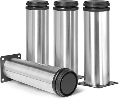 7 Inch Metal Furniture Legs Stainless Steel Adjustable Legs Silver Metal Legs Round Cabinet Legs for Coffee Table Cabinet Desk Sofa Shelves, Pack of 4