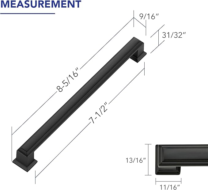 Ravinte Hardware 20 Pack Matte Black Cabinet Pulls, 7-1/2 Inch (192mm) Hole Center Zinc Alloy Drawer Handles for Kitchen Cabinets, Cupboards, Dressers, Square Solid Metal Hardware
